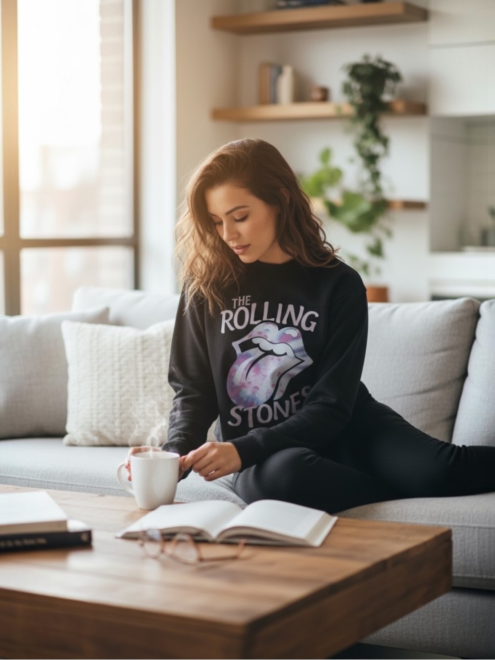 The Rolling Stones black graphic cropped raw hem band sweatshirt top size small